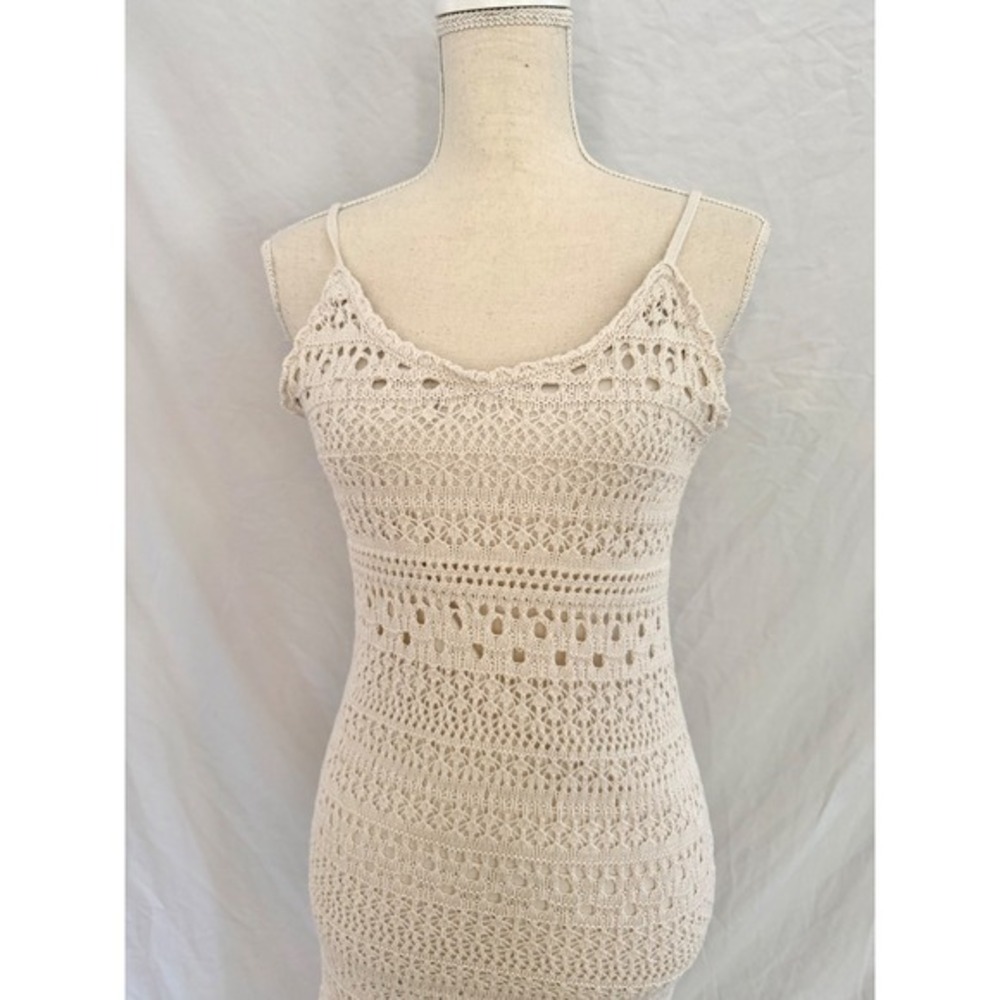 Freshman 1996 Ivory Crochet Knit Bodycon‎ Dress Adjustable Straps Small - Picture 2 of 5